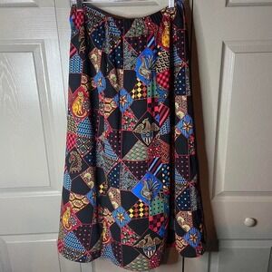 vintage cat skirt size L midi maxi patchwork cats cottagecore bob mackie